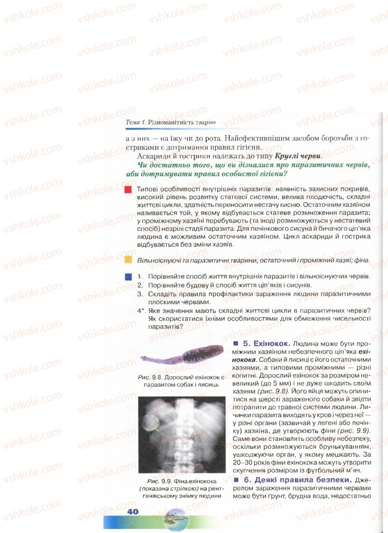 Страница 40 | Підручник Біологія 7 клас Д.А. Шабанов, М.О. Кравченко 2015