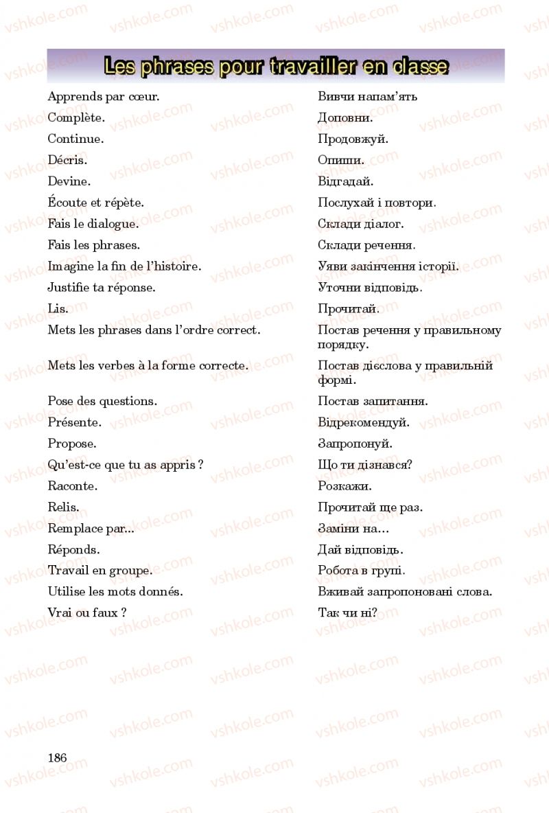 Страница 186 | Підручник Французька мова 8 клас Ю.М. Клименко 2016 8 рік навчання
