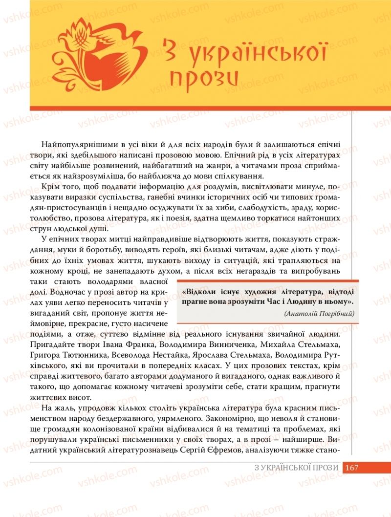 Страница 167 | Підручник Українська література 8 клас О.В. Слоньовська 2016