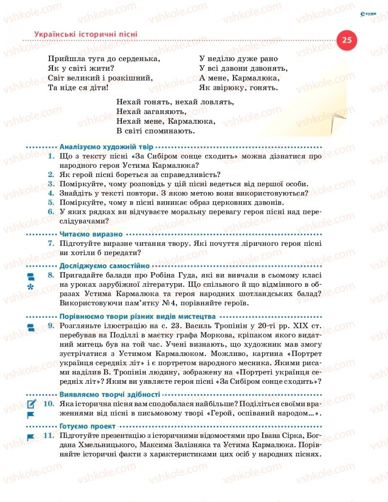 Страница 25 | Підручник Українська література 8 клас О.І. Борзенко, О.В. Лобусова 2016