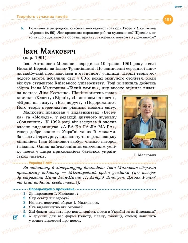 Страница 101 | Підручник Українська література 8 клас О.І. Борзенко, О.В. Лобусова 2016