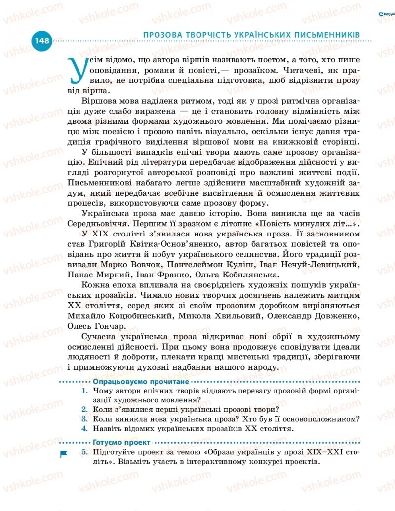 Страница 148 | Підручник Українська література 8 клас О.І. Борзенко, О.В. Лобусова 2016