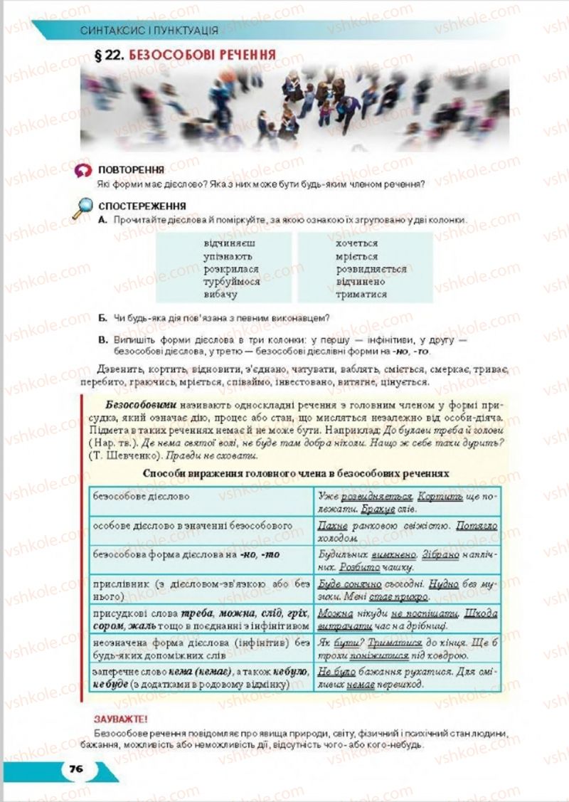 Страница 76 | Підручник Українська мова 8 клас О.М. Авраменко, Т.В. Борисюк, О.М. Почтаренко 2016