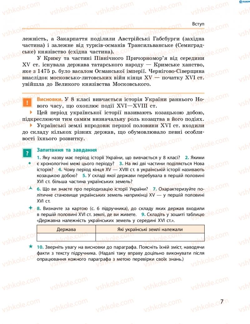 Страница 7 | Підручник Історія України 8 клас О.В. Гісем, О.О. Мартинюк 2016