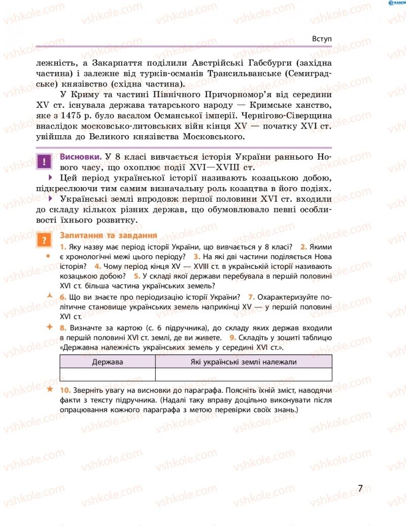 Страница 7 | Підручник Історія України 8 клас О.В. Гісем, О.О. Мартинюк 2016 Поглиблене вивчення