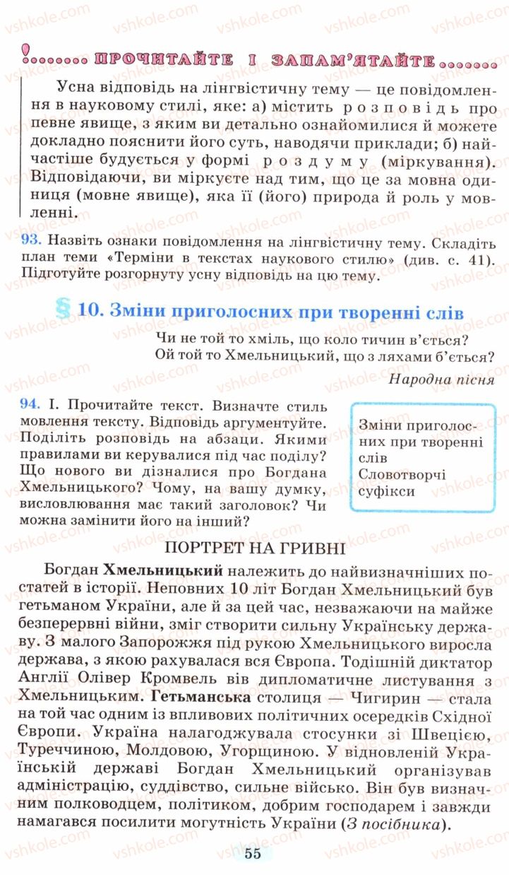 Страница 55 | Підручник Українська мова 6 клас М.І. Пентилюк, І.В. Гайдаєнко, А.І. Ляшкевич, С.А. Омельчук 2006