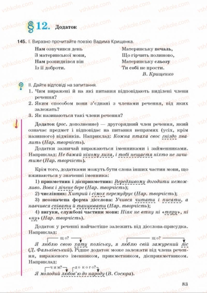 Страница 83 | Підручник Українська мова 8 клас А.А. Ворон, В.А. Солопенко 2016