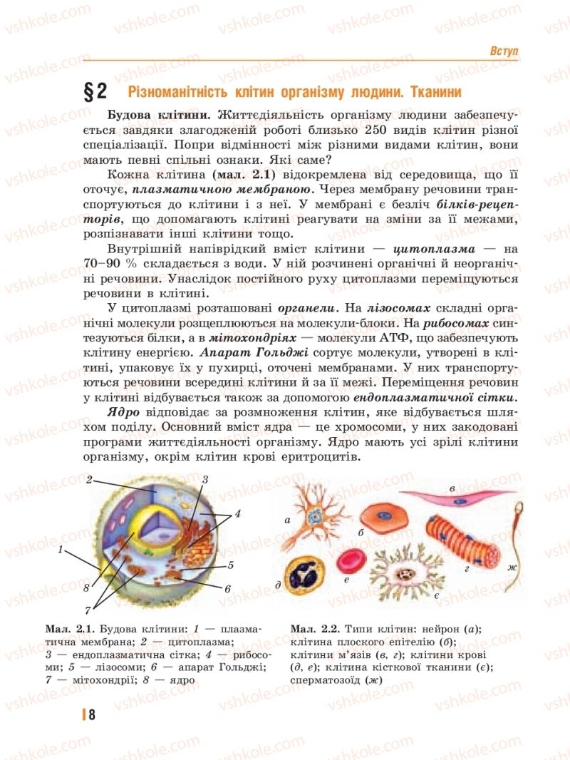 Страница 8 | Підручник Біологія 8 клас Т.І. Базанова, Ю.В. Павіченко, Ю.О. Кузнецова 2016