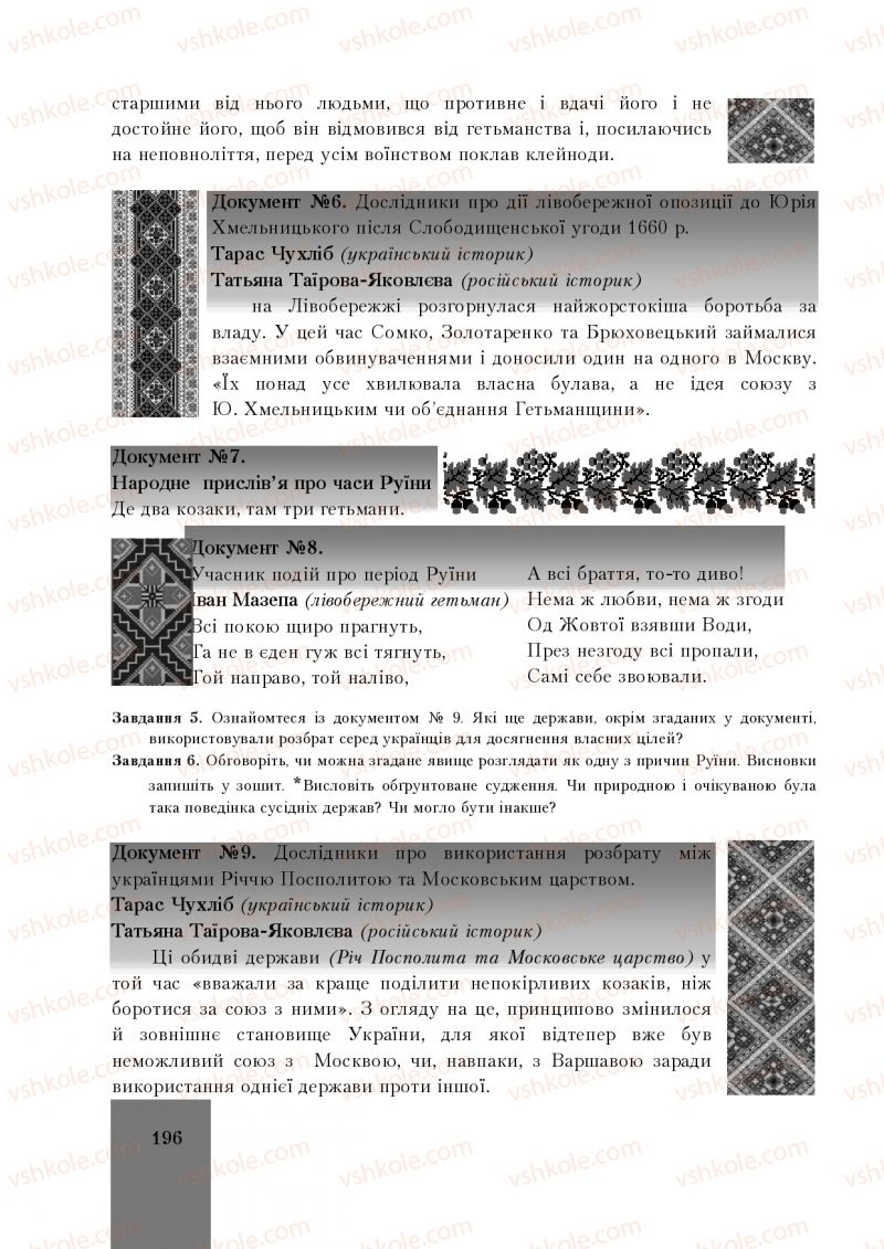 Страница 196 | Підручник Історія України 8 клас І.О. Бурнейко, О.В. Наумчук, М.Є. Крижановська 2016