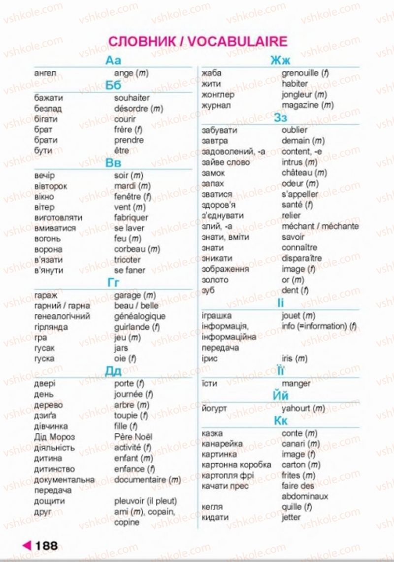 Страница 188 | Підручник Французька мова 4 клас Н.П. Чумак, Т.В. Кривошеєва 2015