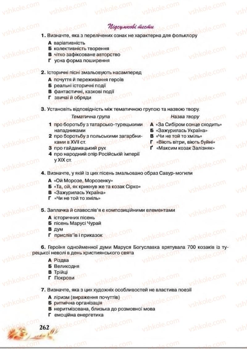 Страница 262 | Підручник Українська література 8 клас В.І. Пахаренко, Н.А. Коваль 2016