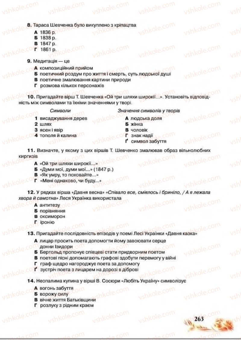 Страница 263 | Підручник Українська література 8 клас В.І. Пахаренко, Н.А. Коваль 2016