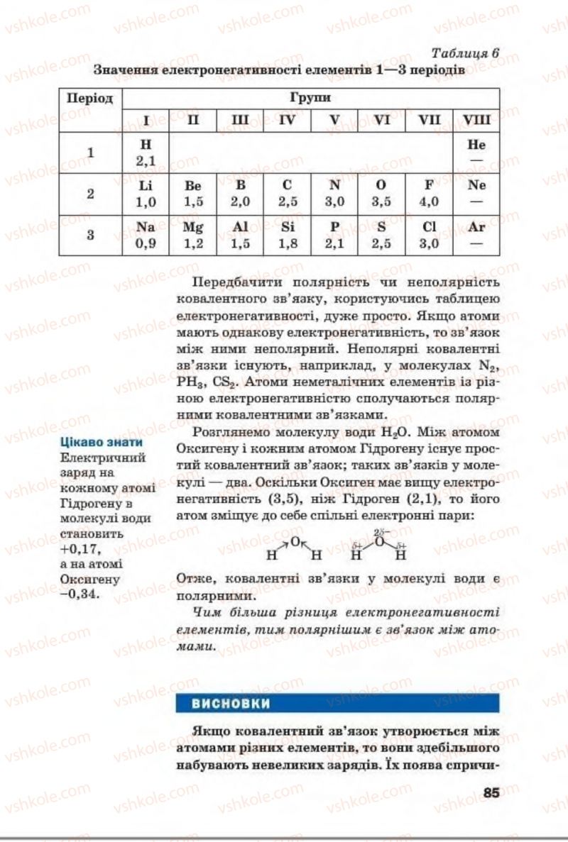 Страница 85 | Підручник Хімія 8 клас П.П. Попель, Л.С. Крикля 2016