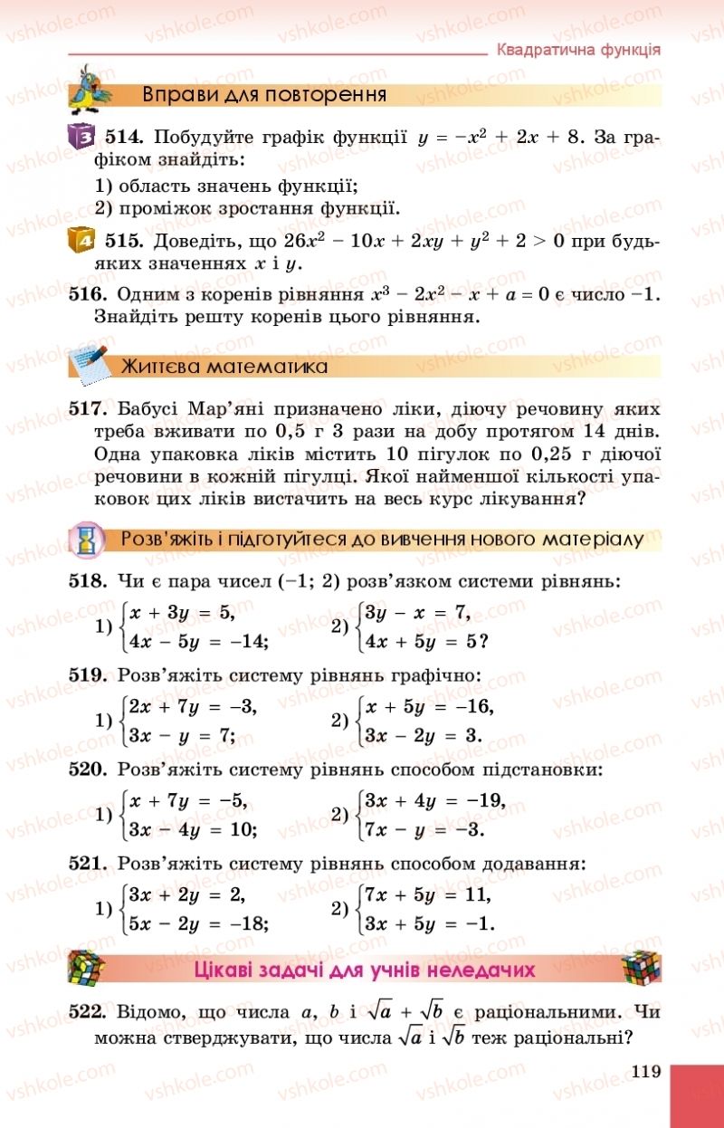Страница 119 | Підручник Алгебра 9 клас О.С. Істер 2017