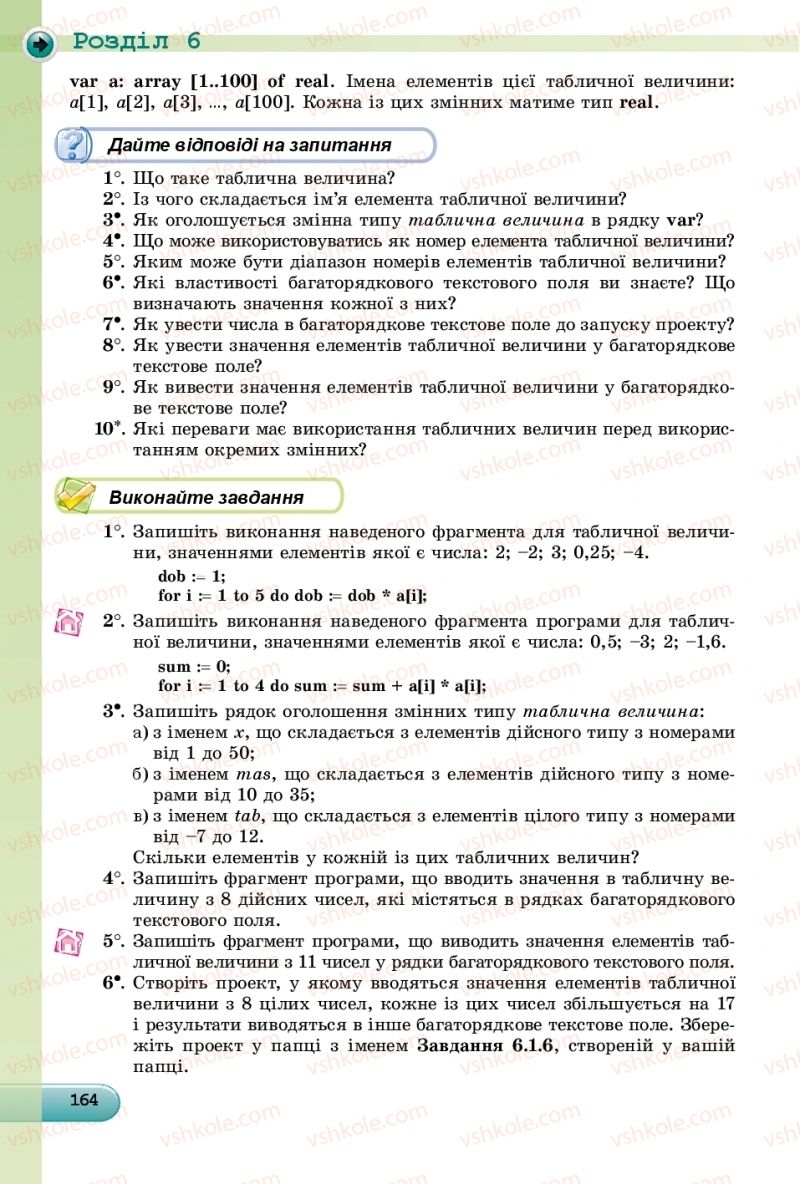 Страница 164 | Підручник Інформатика 9 клас Й.Я. Ривкінд, Т.І. Лисенко, Л.А. Чернікова, В.В. Шакотько 2017