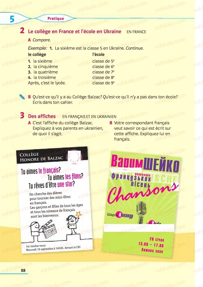 Страница 88 | Підручник Французька мова 5 клас Ю.М. Клименко 2013 1 рік навчання