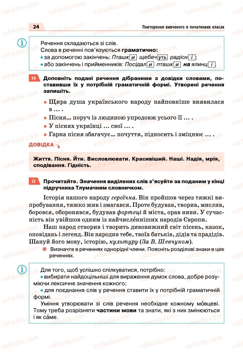 Страница 24 | Підручник Українська мова 5 клас О.П. Глазова 2018