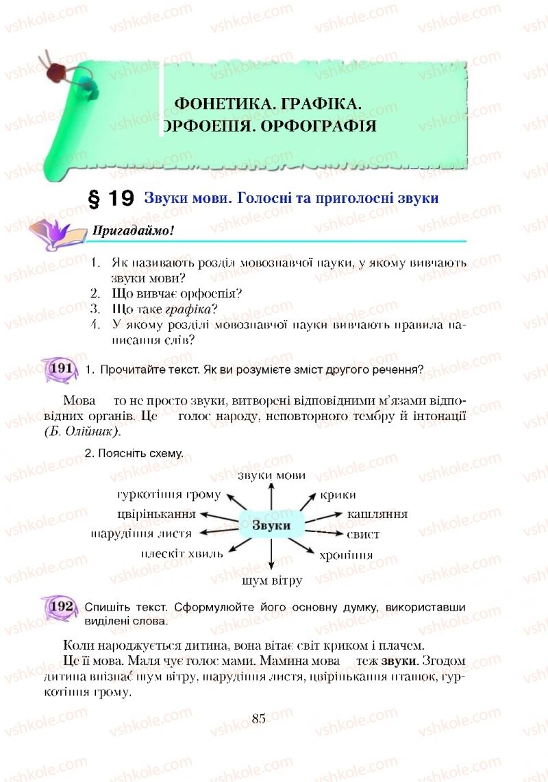 Страница 85 | Підручник Українська мова 5 клас С.Я. Єрмоленко, В.Т. Сичова 2018