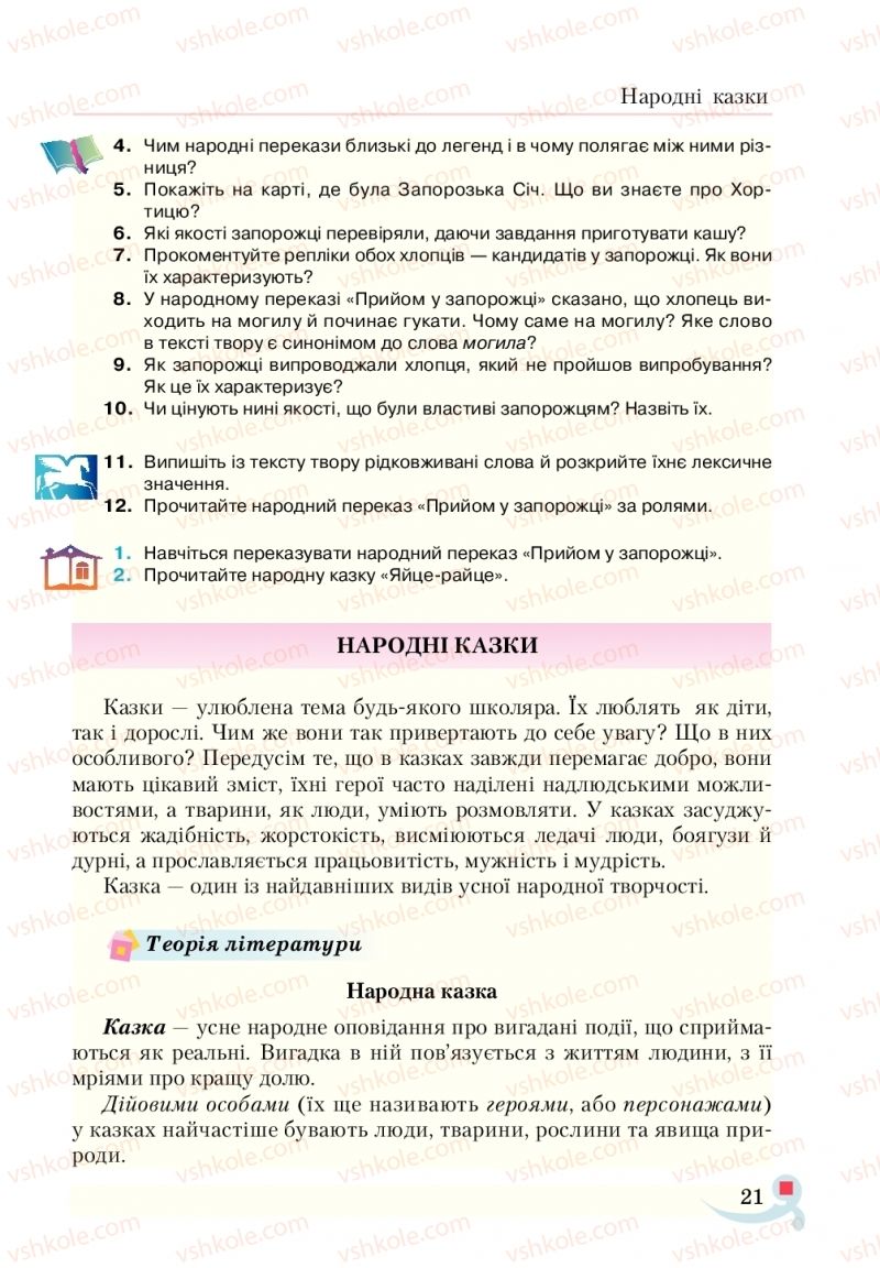 Страница 21 | Підручник Українська література 5 клас О.М. Авраменко  2018