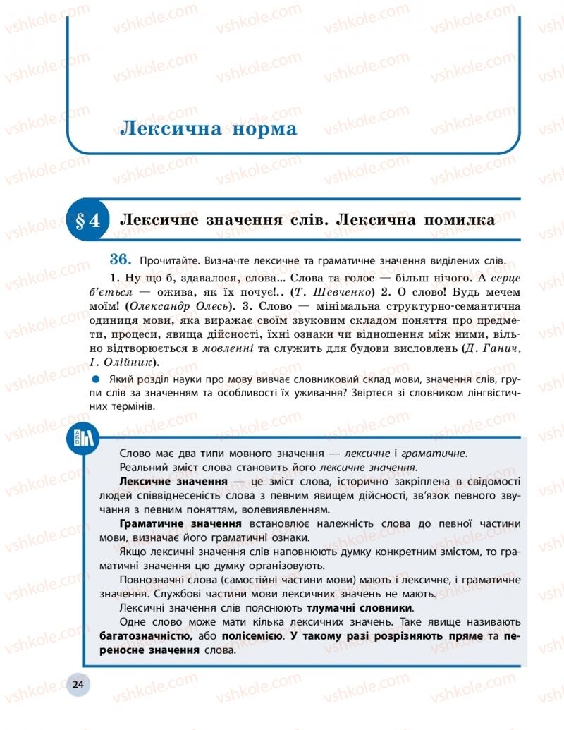 Страница 24 | Підручник Українська мова 10 клас О.П. Глазова 2018