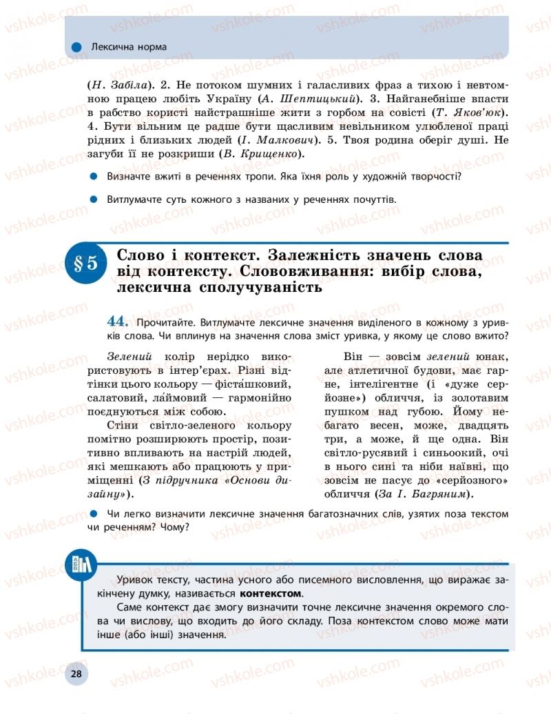 Страница 28 | Підручник Українська мова 10 клас О.П. Глазова 2018