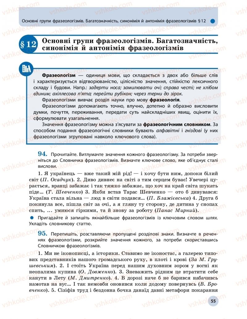 Страница 55 | Підручник Українська мова 10 клас О.П. Глазова 2018