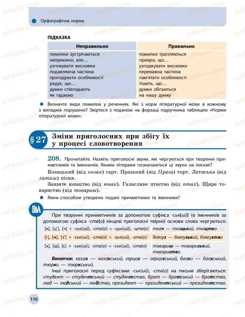 Страница 110 | Підручник Українська мова 10 клас О.П. Глазова 2018