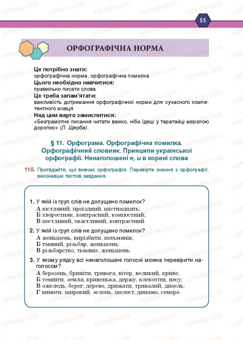 Страница 55 | Підручник Українська мова 10 клас Н.М. Тушніцка, М.Б. Пилип 2018