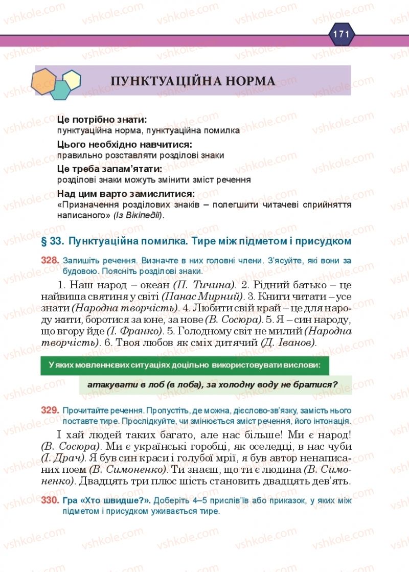 Страница 171 | Підручник Українська мова 10 клас Н.М. Тушніцка, М.Б. Пилип 2018